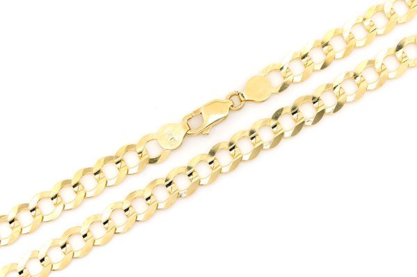 7MM Flat Curb Link 14k Solid Gold Chain