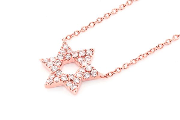 Star Of David Woven Diamond Pendant 14k Solid Gold 0.10ctw