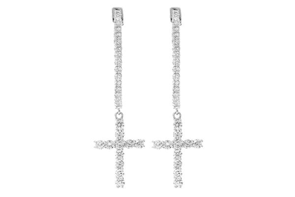 Large Dangling Cross Diamond Hoop Earrings 14k Solid Gold 2.70ctw 