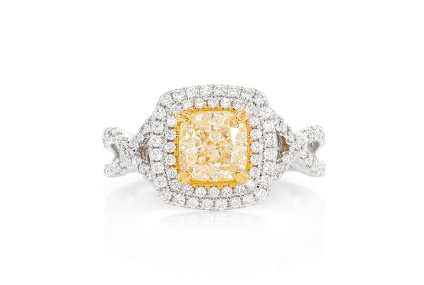 2.00ctw Yellow Diamond Double Halo - Diamond Engagement Ring - All Natural