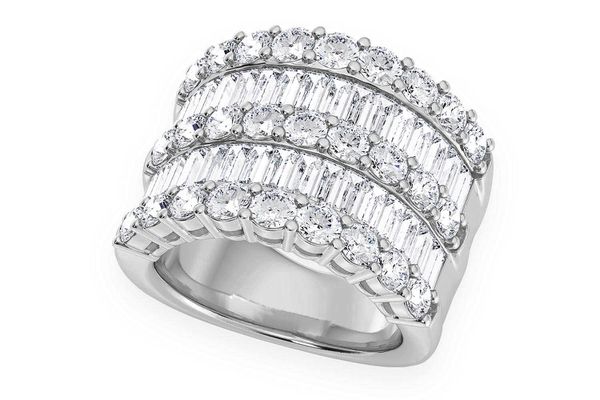 Super Three Row Round & Baguette Diamond Ring 14k Solid Gold 5.25ctw