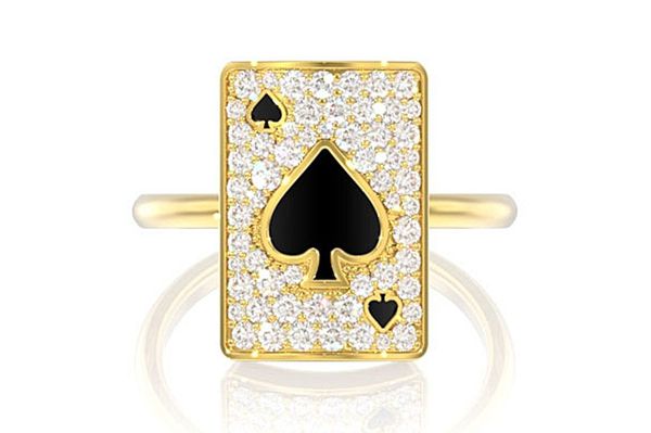 Spade Playing Card Diamond Ring 14k Solid Gold 0.50ctw