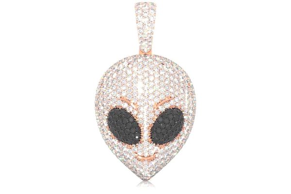 Alien Black & White Diamond Pendant 14k Solid Gold 3.25ctw