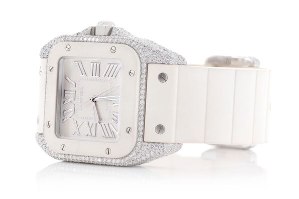 Cartier Santos De Cartier 100 Steel White Rubber Strap 35MM 6.33ctw (2878)