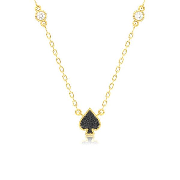 Spade Playing Card Symbol Pendant Attached Necklace 14k Solid Gold 0.30ctw