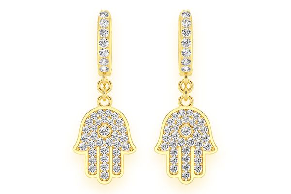 Hamsa Dangling Diamond Earrings 14k Solid Gold 0.56ctw