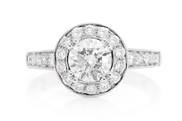 1.00ct Round Solitaire - Millgrain Halo - Diamond Engagement Ring - All Natural