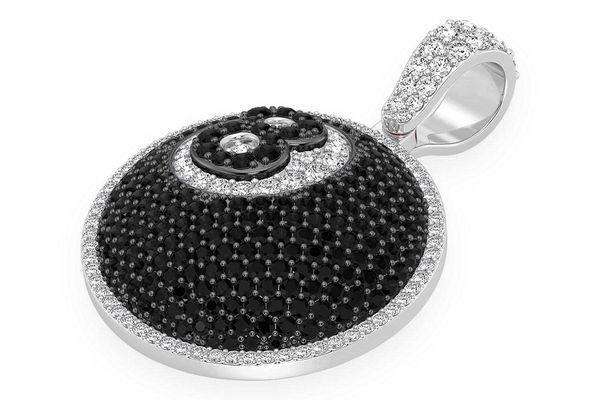 8-ball Black & White Diamond Pendant 14k Solid Gold 2.50ctw