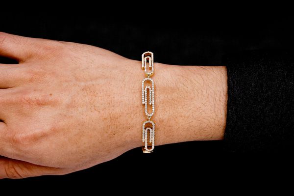 Paper Clip Diamond Bracelet 14k Solid Gold 3.50ctw