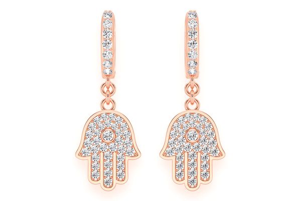 Hamsa Dangling Diamond Earrings 14k Solid Gold 0.56ctw