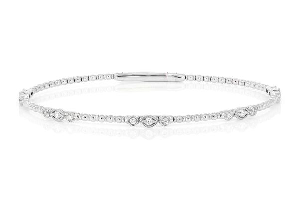 Beaded And Diamond Vintage Milgrain Flex Bangle Bracelet 0.30ctw 14k Solid Gold