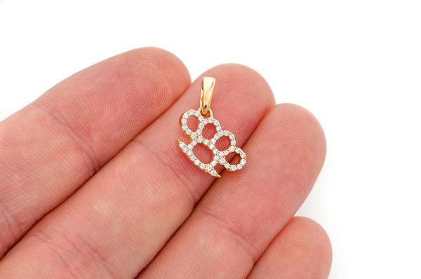 Brass Knuckles Diamond Pendant 14k Solid Gold 0.20ctw