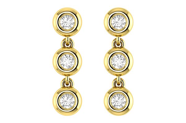 Triple Bezel Diamond Dangle Earrings 14k Solid Gold 0.15ctw