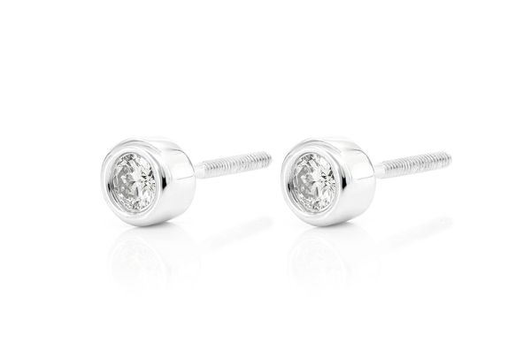 Round Bezel Set Diamond Earrings 14k Solid Gold 0.25ctw