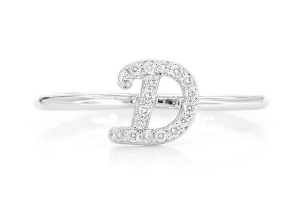 Cursive Letter D Diamond Ring 14k Solid Gold 0.08ctw