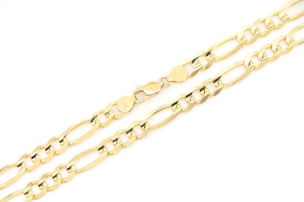 7MM Figaro Bracelet 14k Solid Gold