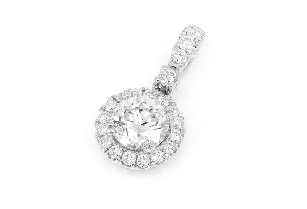 Round Halo Diamond Pendant 14k Solid Gold 1.25ctw