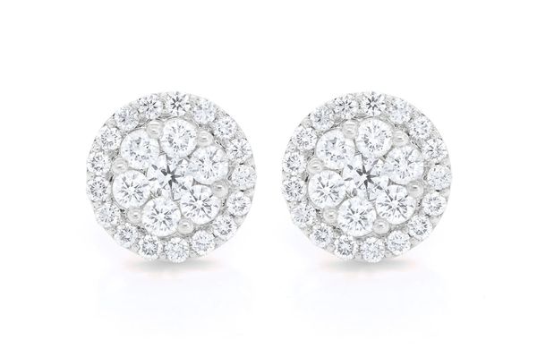 Halo Flower Stud Diamond Earrings 14k Solid Gold 4.00ctw