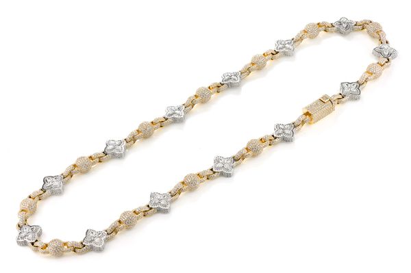 Beaded Floral Marquise Diamond Link Necklace 14k Solid Gold 24.50ctw