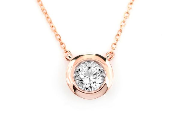 Solitaire Round Bezel Pendant Necklace 14k Solid Gold 0.40ct