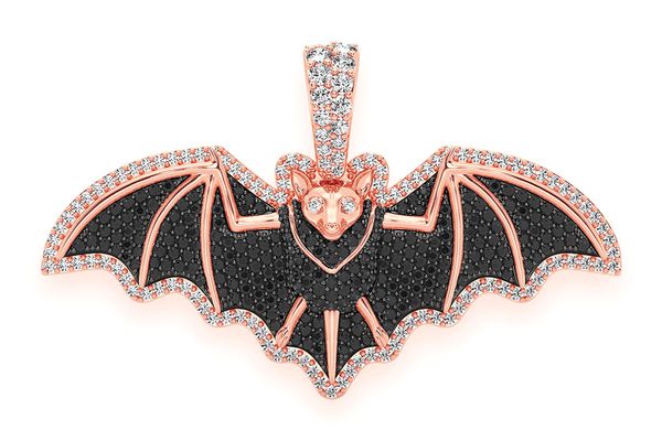 Fruit Bat Black & White Diamond Pendant 14k Solid Gold 1.75ctw