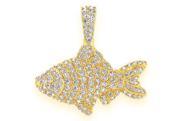 Fish Diamond Pendant 14k Solid Gold 1.20ctw