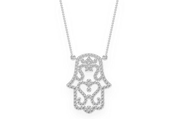 Hamsa Scroll Diamond Necklace Connected 14k Solid Gold 0.50ctw