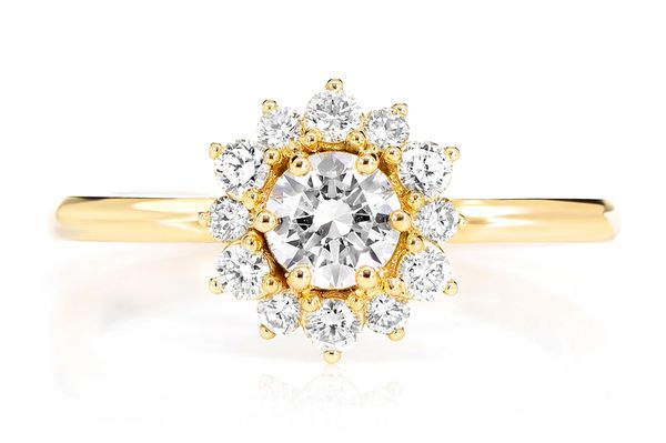 0.70ctw Halo Flower Bezel Diamond Engagement Ring 14k Solid Gold - All Natural