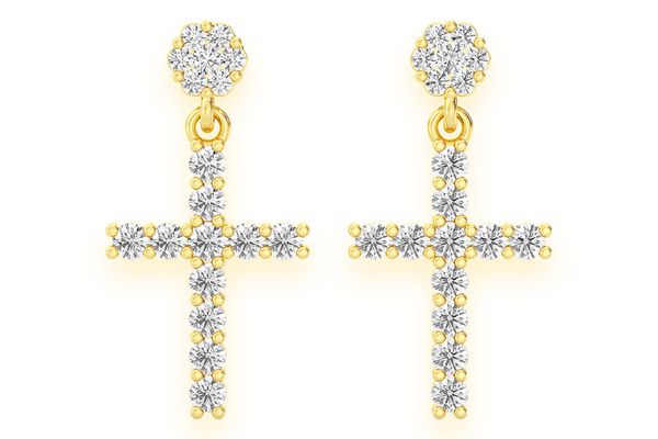 Cross Dangling Stud Diamond Earrings 14k Solid Gold 1.25ctw