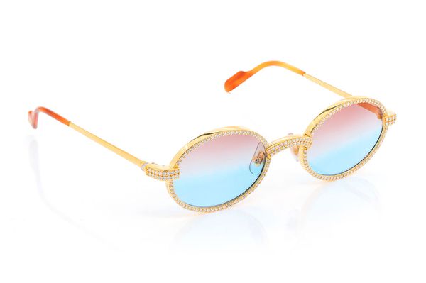 Icebox Cartier Glasses Iced Out Diamond Rims Pink blue Fade Lens 4.50ctw