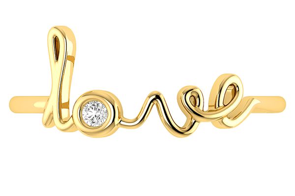 Love Script Diamond Ring 14k Solid Gold 0.03ctw