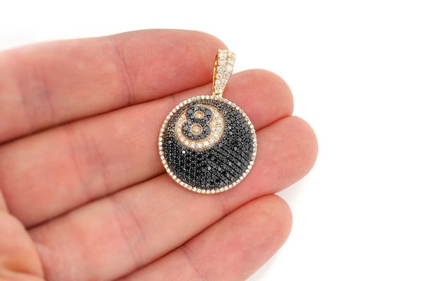 8-ball Black & White Diamond Pendant 14k Solid Gold 2.50ctw