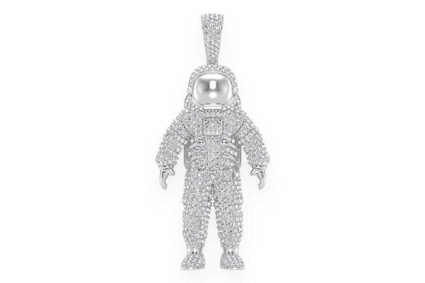 Astronaut Space Diamond Pendant 14k Solid Gold 4.25ctw