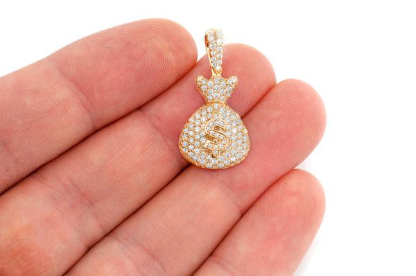 Money Bag Diamond Pendant 14k Solid Gold 1.33ctw