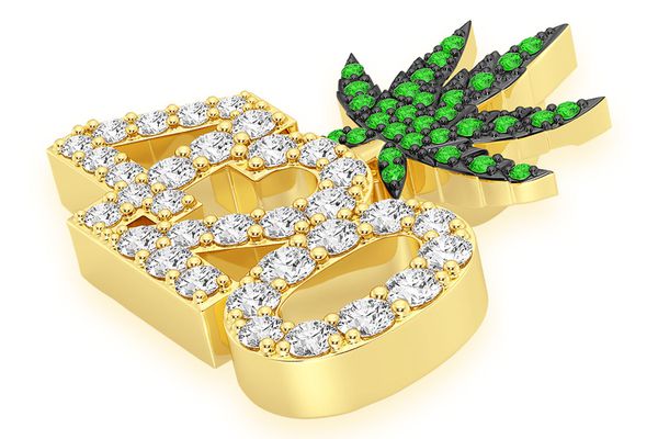 420 Cannabis Leaf Bail Diamond Pendant 14k Solid Gold 1.00ctw