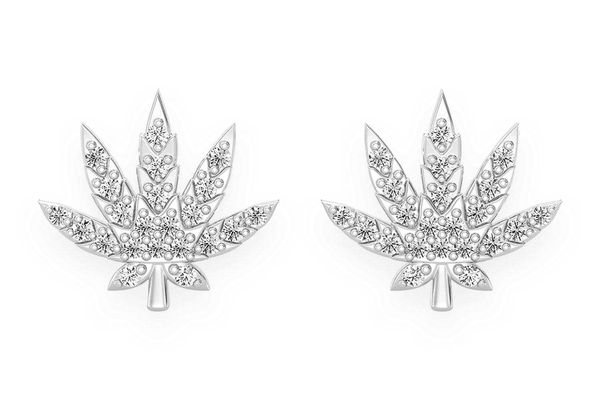 Cannabis Leaf Stud Diamond Earrings 14k Solid Gold 0.45ctw