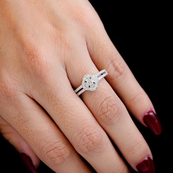 0.50ctw Double Halo Flower Split Shank - Diamond Engagement Ring - All Natural 