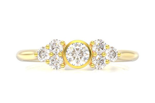 Round Bezel & Triangle Accents Diamond Ring 14k Solid Gold 0.35ctw