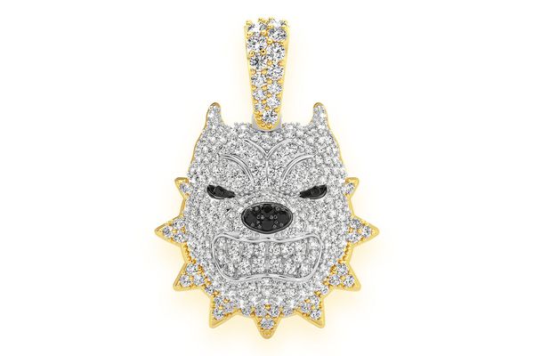 Pitbull Spiked Collar Diamond Pendant 14k Solid Gold 1.25ctw