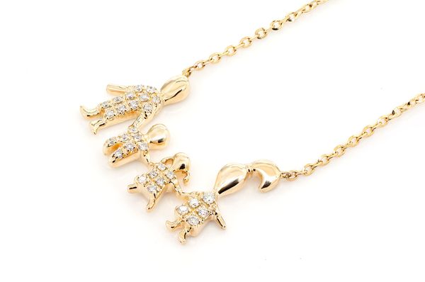 Family Of Four Diamond Necklace 14k Solid Gold 0.10ctw