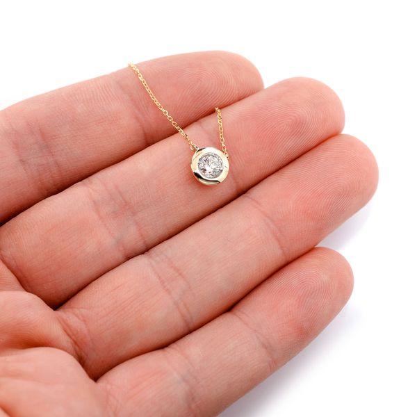 Solitaire Round Bezel Pendant Necklace 14k Solid Gold 0.40ct