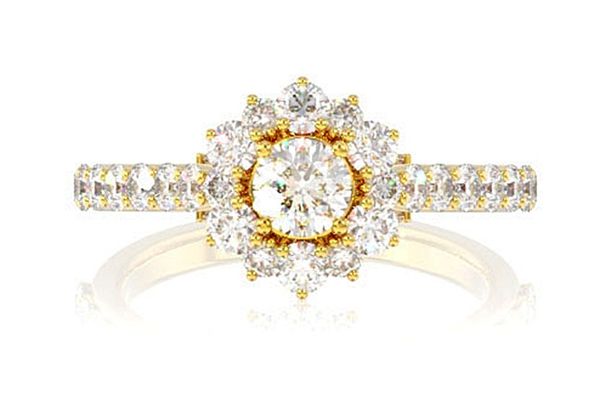 Two Layer Cluster Halo Diamond Engagement Ring - All Natural - 1.00ctw 