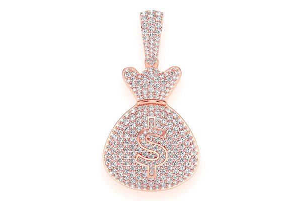 Money Bag Diamond Pendant 14k Solid Gold 3.33ctw