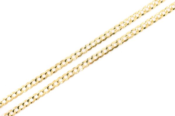 3MM Flat Curb Link 14k Solid Gold Chain