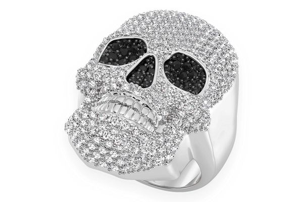 Skull Black & White Diamond Ring 14k Solid Gold 4.00ctw