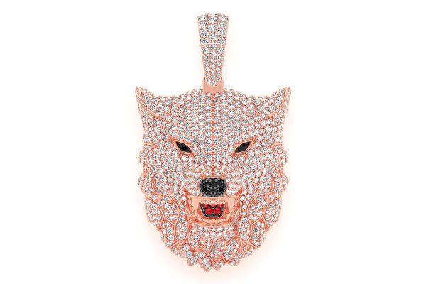 Wolf Diamond Pendant 14k Solid Gold 4.75ctw