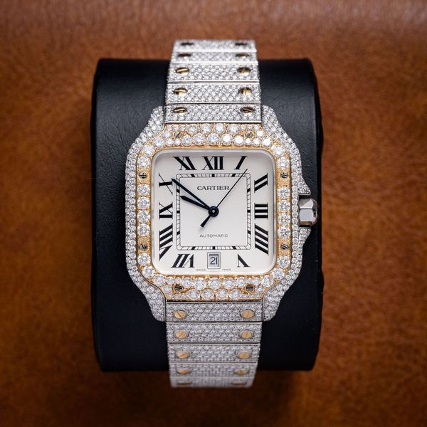 Cartier Santos Ss/18ky 20 1/3ctw Custom Dia