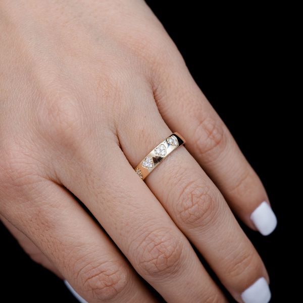 Diamond Heart Cluster Band 14k Solid Gold 0.12ctw