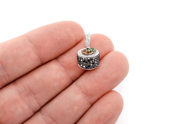 Sushi Roll Diamond Pendant 14k Solid Gold 0.60ctw