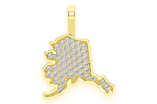 Alaska State Diamond Pendant 14k Solid Gold 0.20ctw